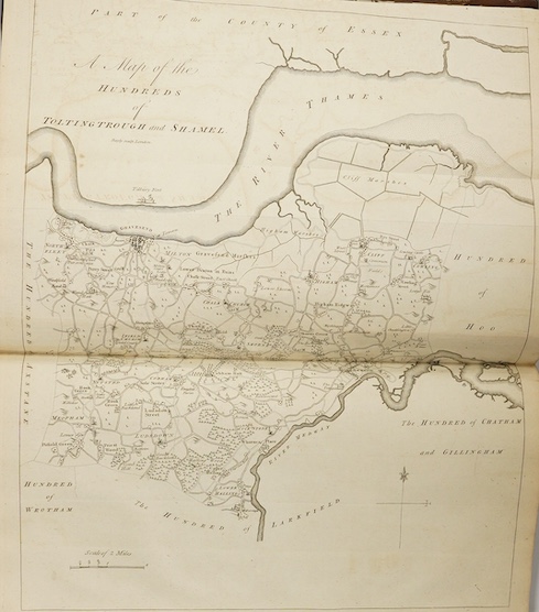 Hasted, Rev. Edward - The History and Topographical Survey of the County of Kent. Containing the ancient and present state of it, civil and ecclesiastical ... First Edition, 4 vols. complete with all the num. folded Hund